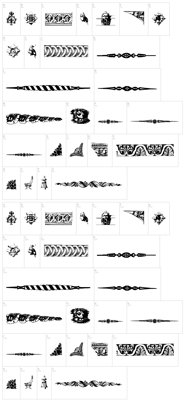 Old Ornaments font map